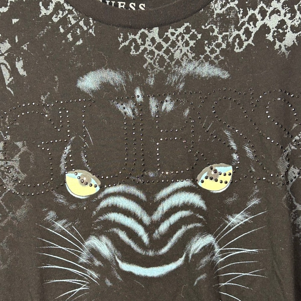 Guess Los Angeles Black Panther Graphic T‎ Shirt Studded Logo XXL Mens Black Tee - Picture 6 of 7